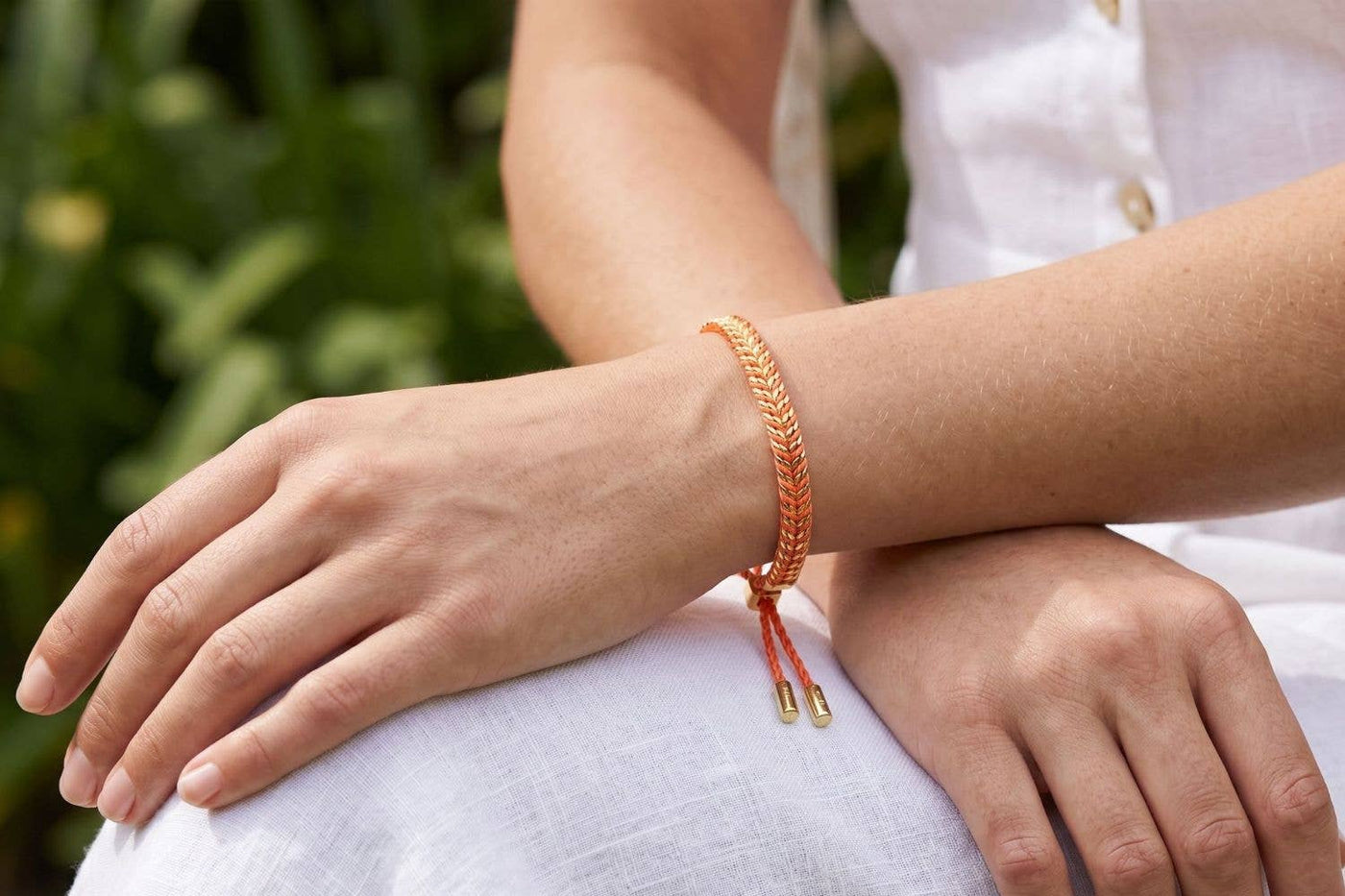Iztac Neon Orange & Gold Woven Bracelet