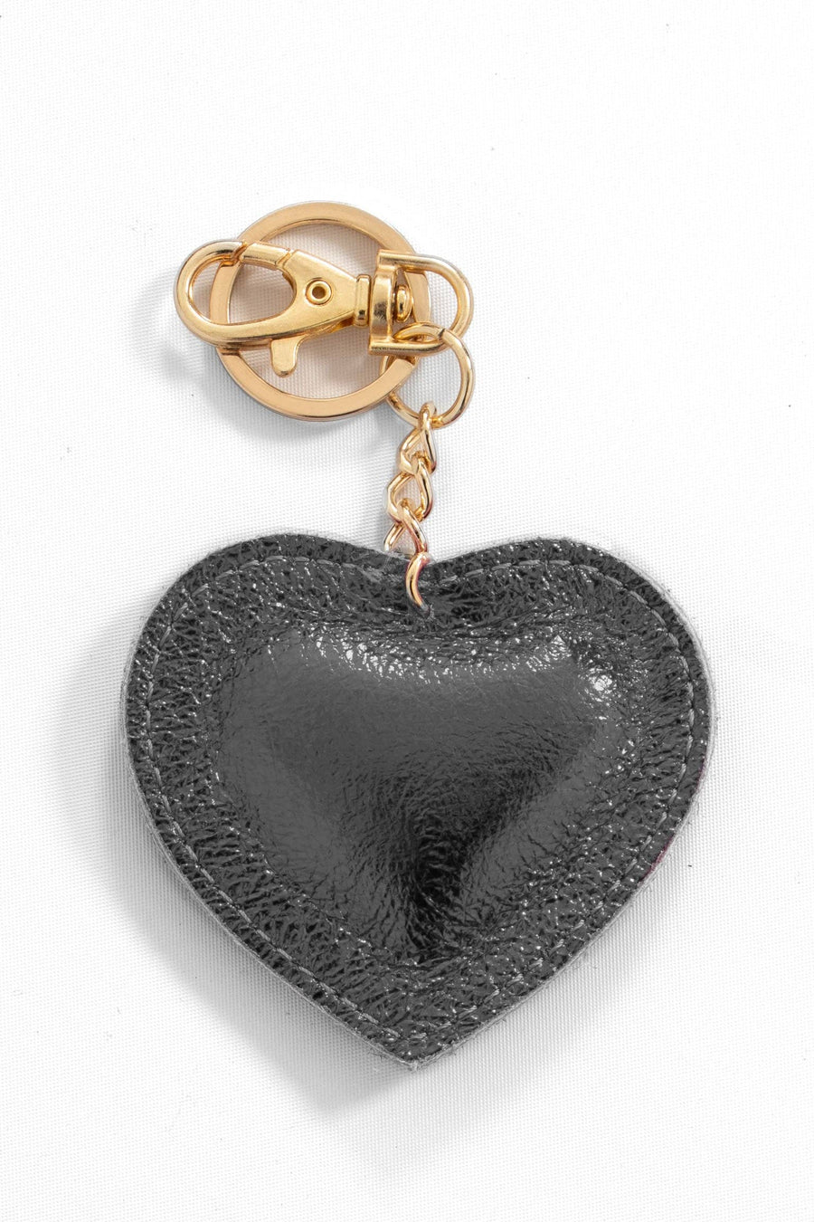 Valentina Italian Leather Love Heart Keyring - Pewter, Metallic: One-size
