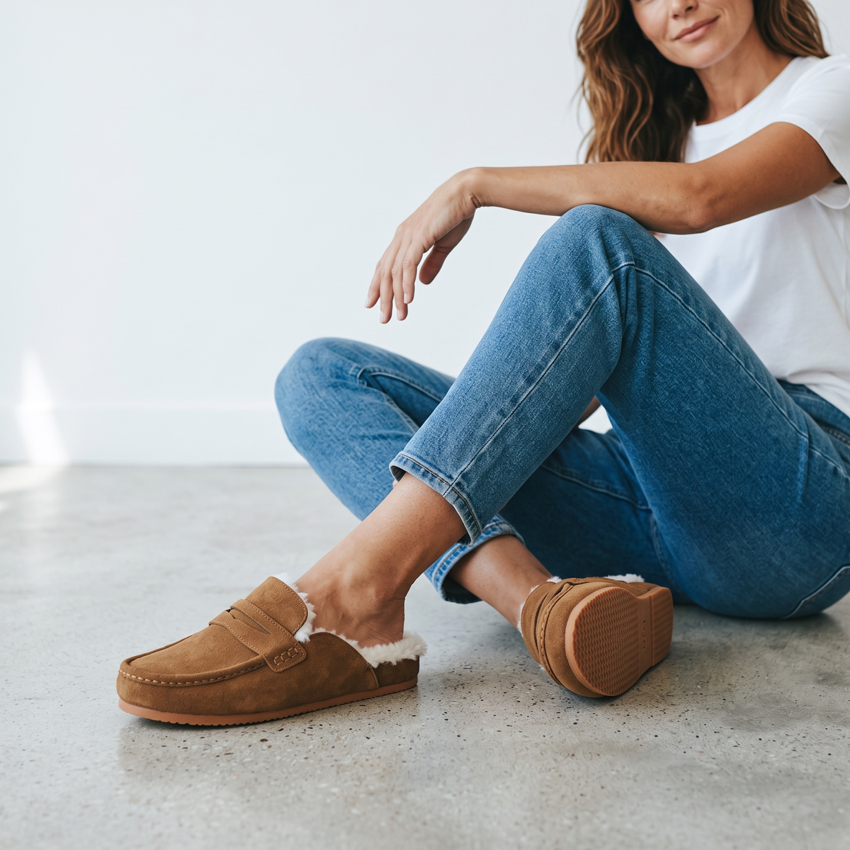 Bambi- Cow leather Muled clog loafer Fully Fur Lined: Tan