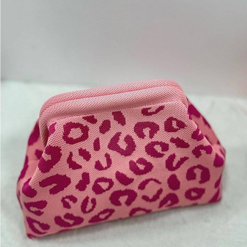 Leopard Knit Cloud Pouch Bag: Orange