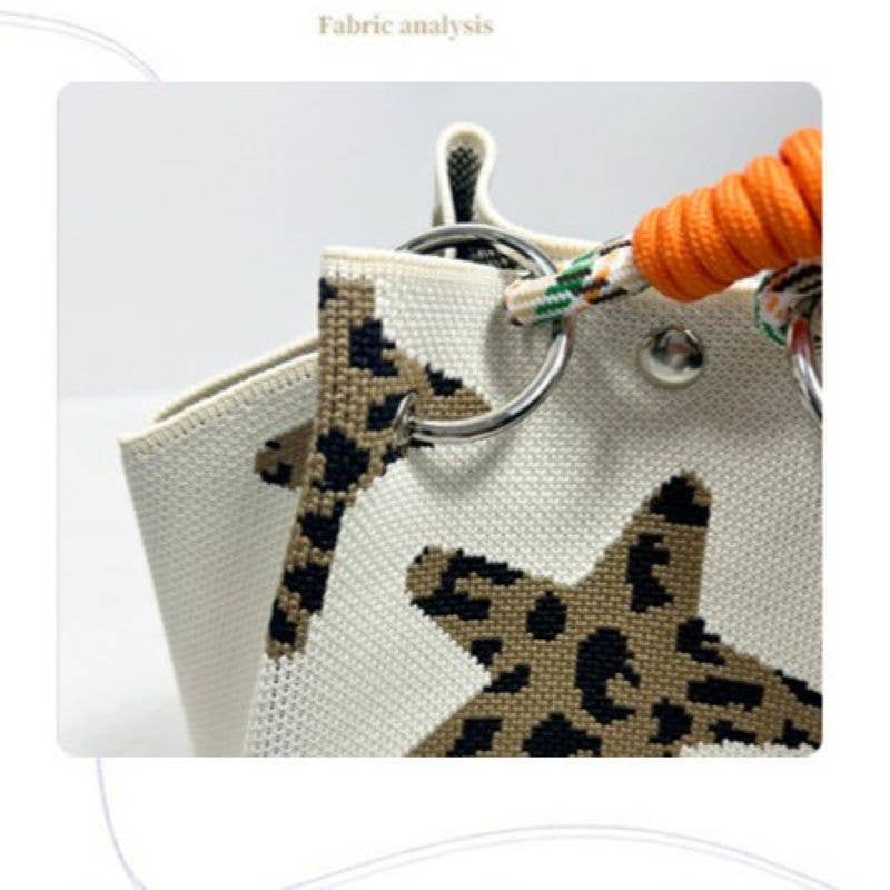 Leopard Star Canvas Tote Bag with Rope Handles: Cream