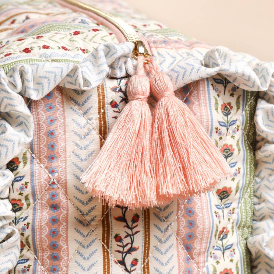 Large Quilted Green and Pink Floral Wash bag