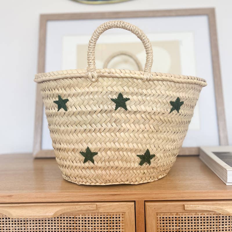 Handmade French Basket Bag – Natural Straw Beach Tote: Brown