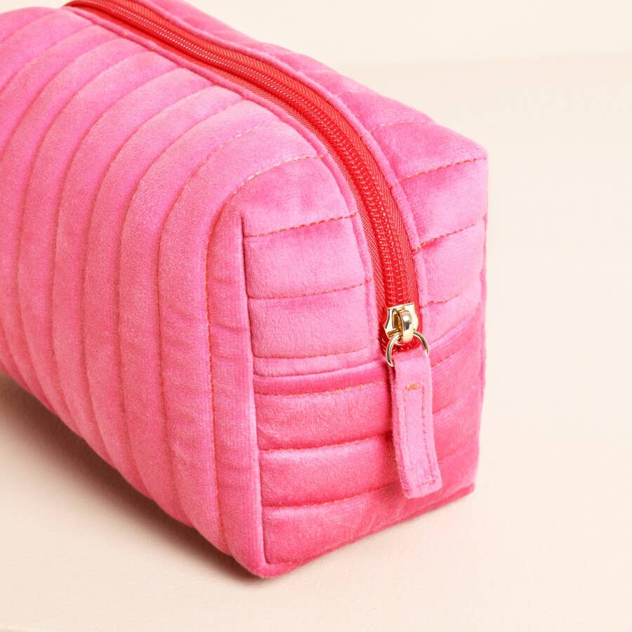 Pink and Red Velvet Bow Makeup Bag