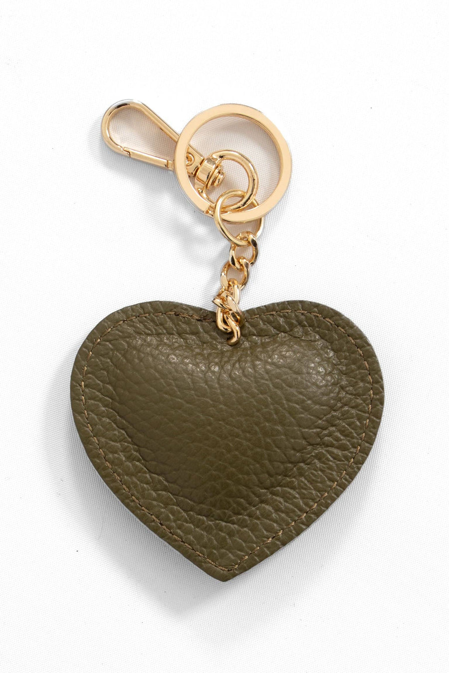 Valentina Italian Leather Love Heart Keyring - Khaki, Pebbled: One-size