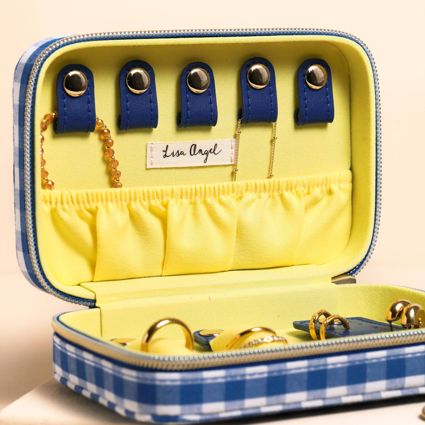 Blue Gingham and Lobster Print Rectangular Travel Jewellery