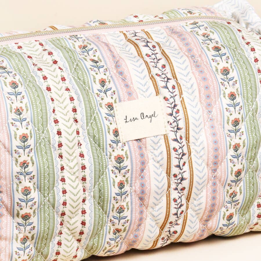 Large Quilted Green and Pink Floral Wash bag