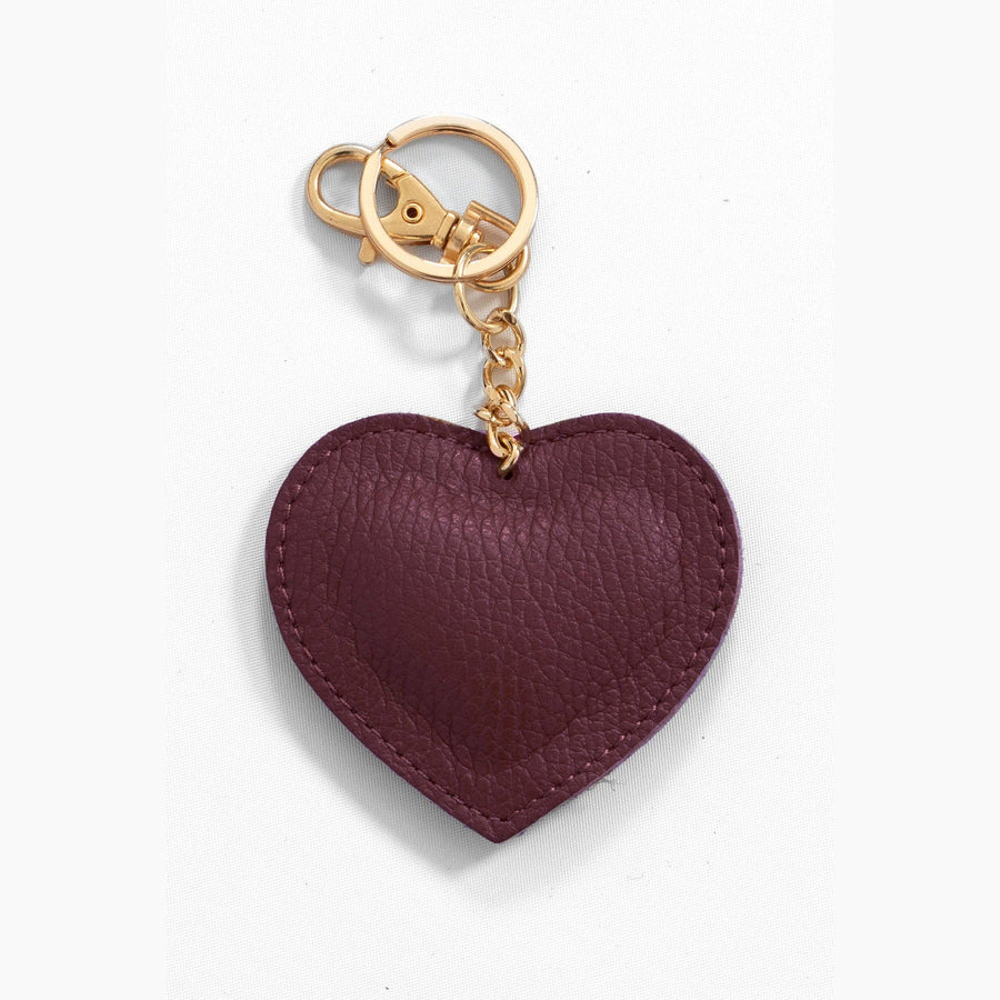 Valentina Love heart Italian Leather Keyring in Wine: One Size