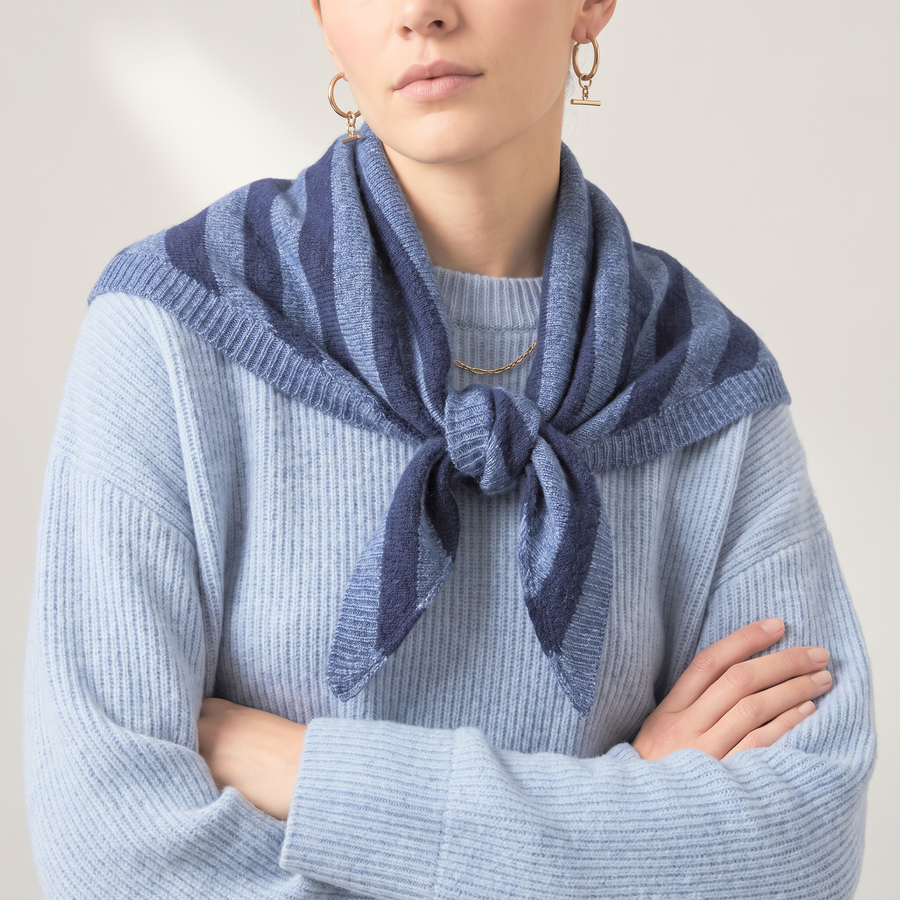 Striped Triangle Heavyweight Scarf in Denim Blue/Navy Blue: One Size