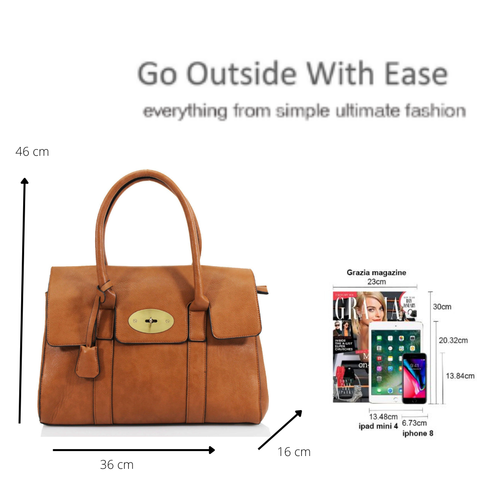 Fashion Design Twist Lock Tote Handbag with Strap: Black
