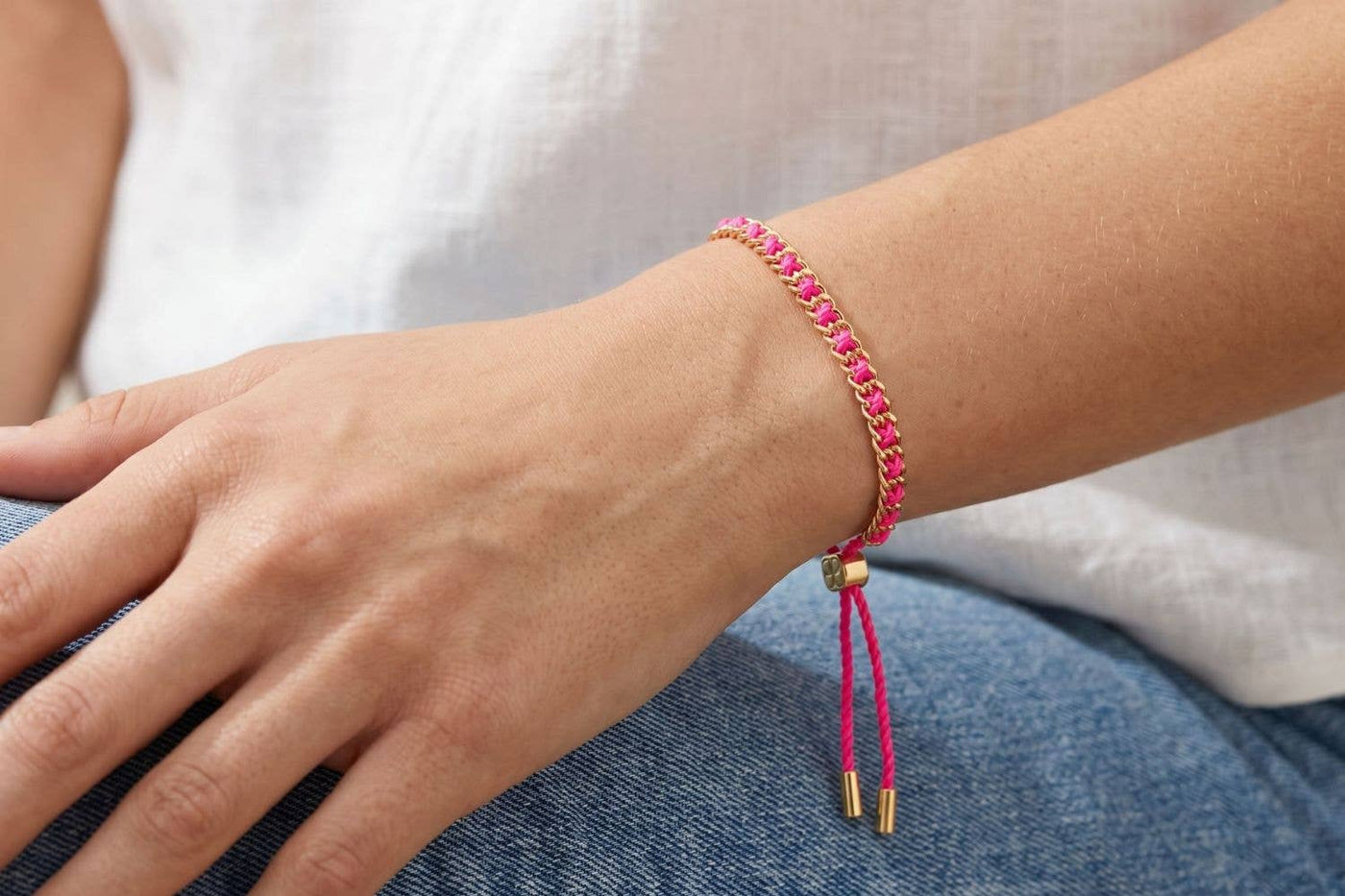 Lilia Hot Pink & Gold Woven Bracelet