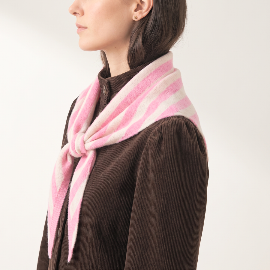 Striped Triangle Heavyweight Scarf in Light Pink/Cream: One Size