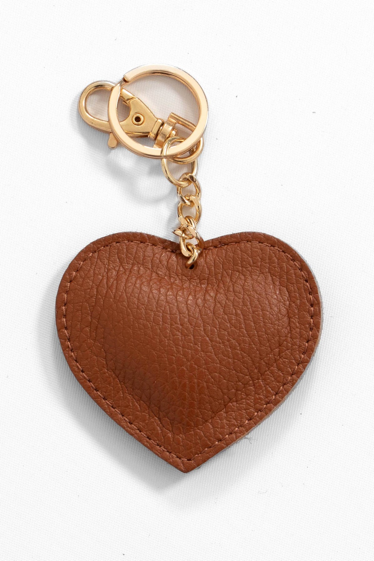 Valentina Italian Leather Love Heart Keyring - Tan, Pebbled: One-size