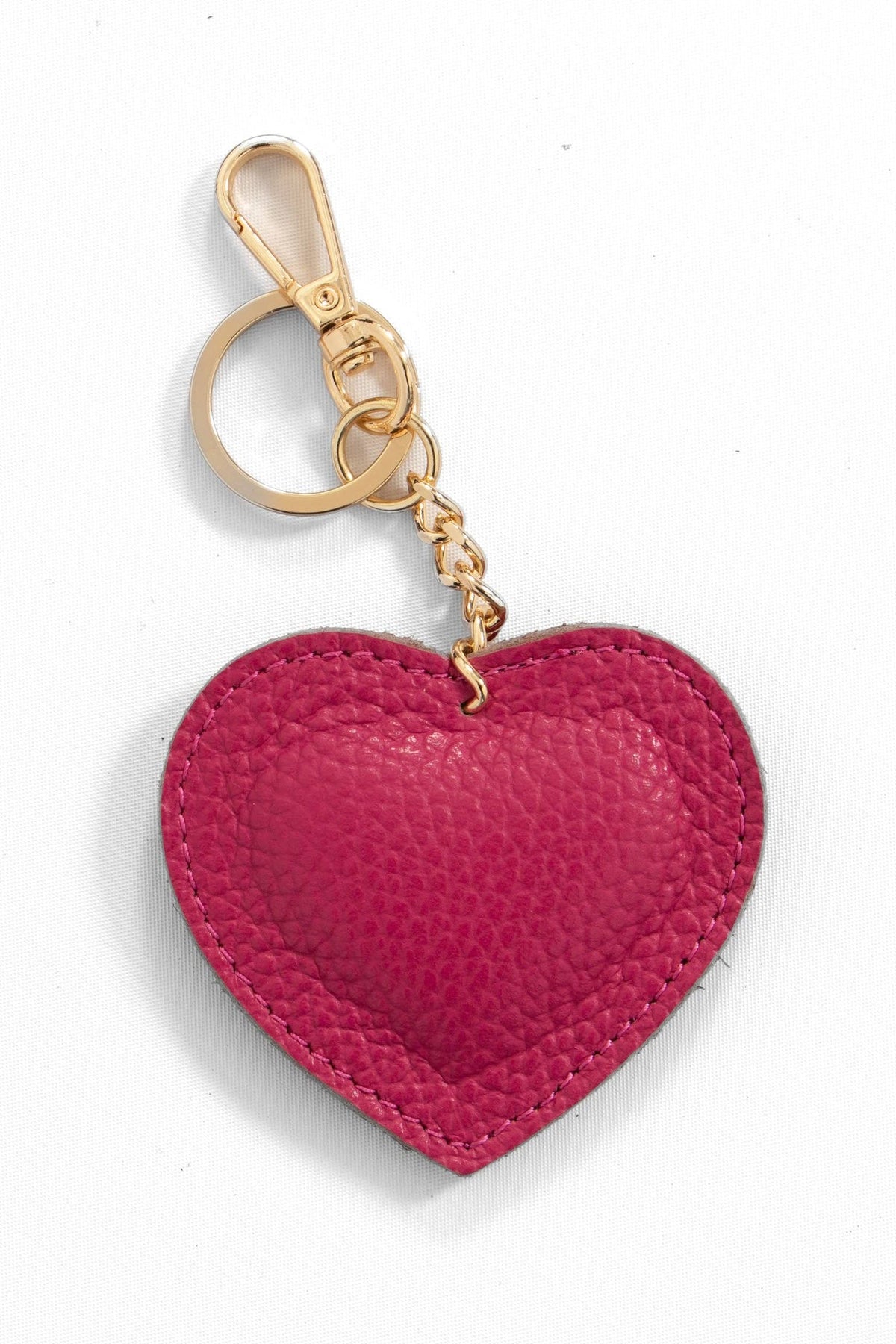Valentina Italian Leather Love Heart Keyring - Raspberry, Pebbled: One-size