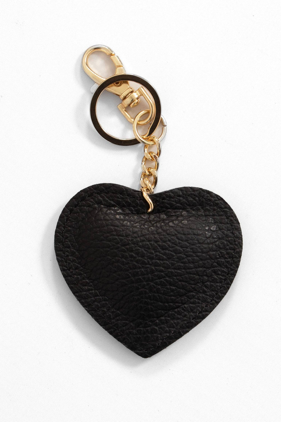 Valentina Italian Leather Love Heart Keyring - Black, Pebbled: One-size