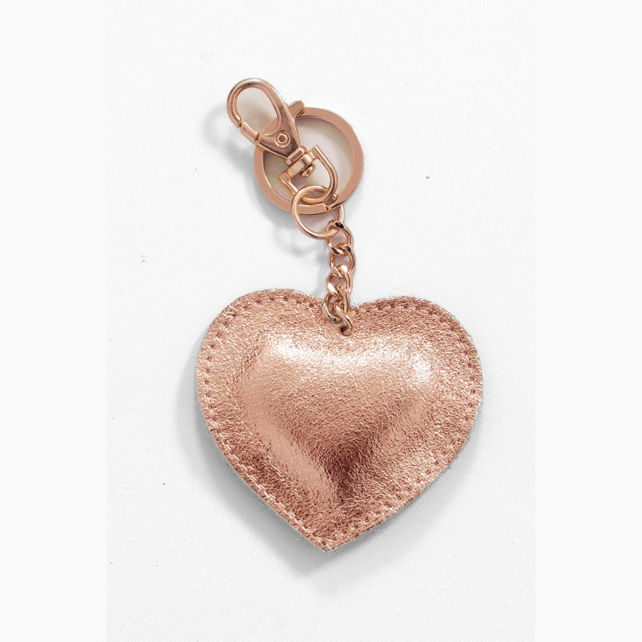 Valentina Love heart Italian Leather Keyring in Peach Gold: One Size