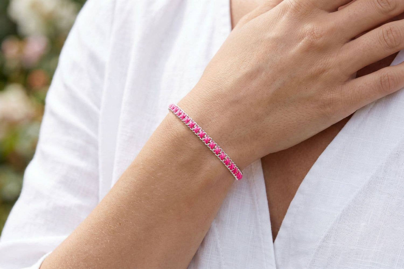 Lilia Hot Pink & Silver Woven Bracelet