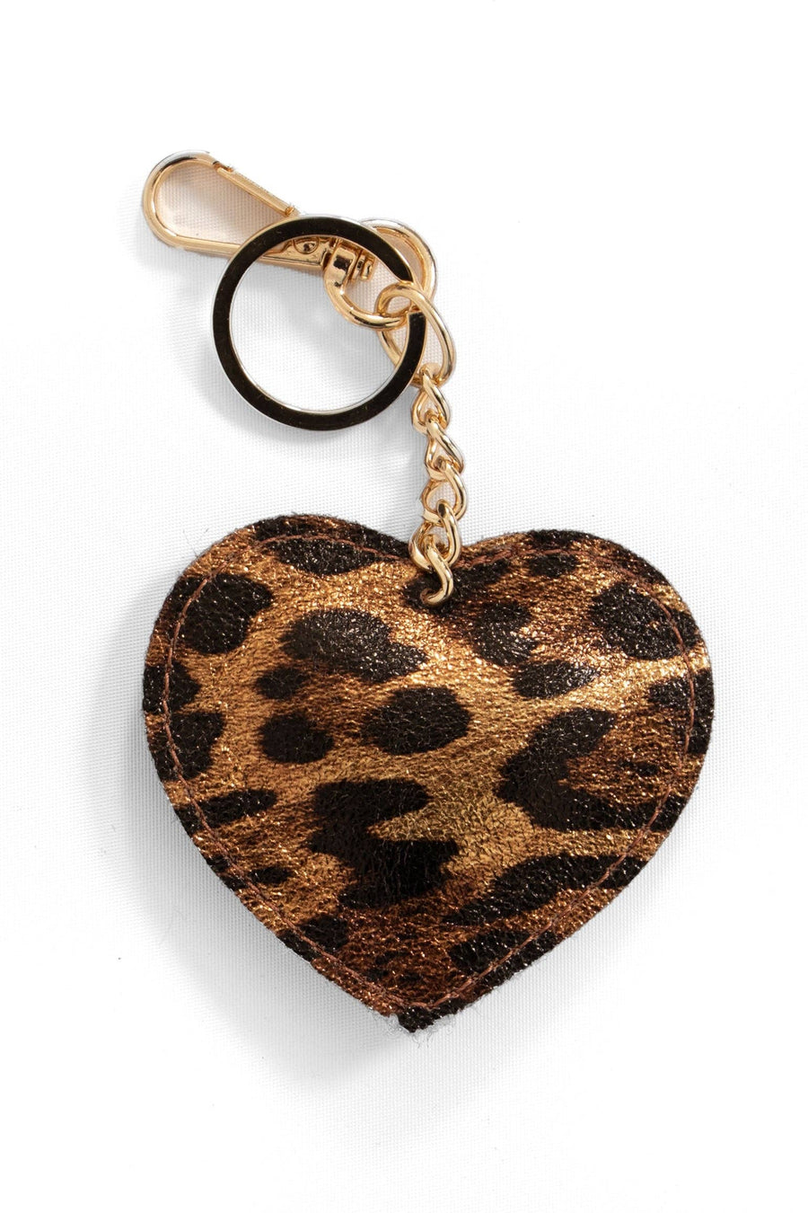 Valentina Italian Leather Love Heart Keyring- Bronze Leopard, Metallic: One-size