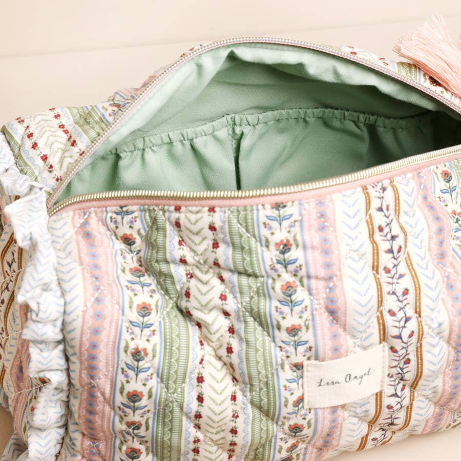 Large Quilted Green and Pink Floral Wash bag