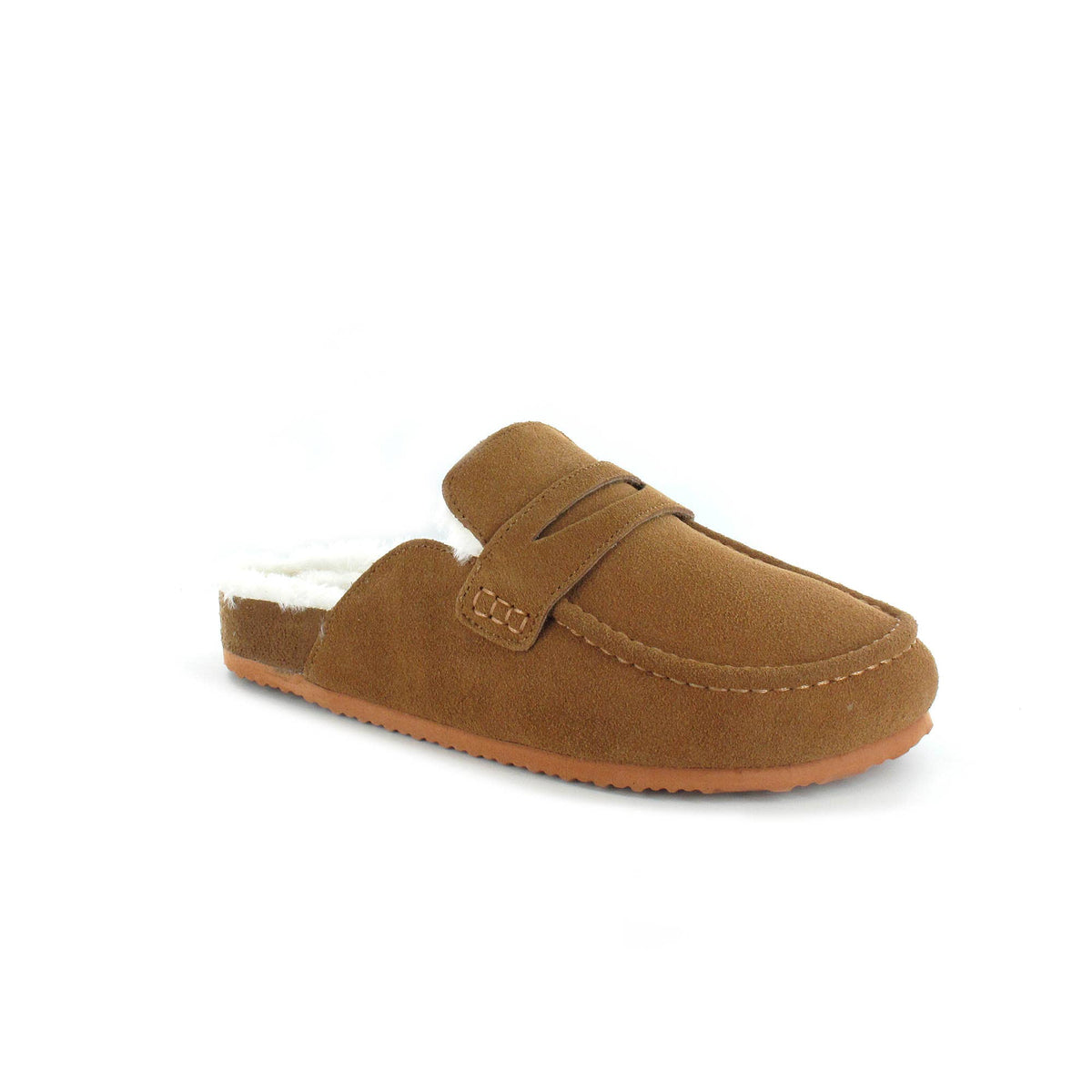 Bambi- Cow leather Muled clog loafer Fully Fur Lined: Tan