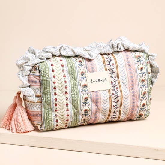 Green and Pink Floral Quilted Small Washbag