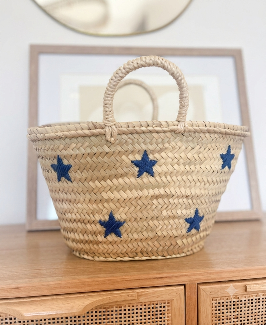 Handmade French Basket Bag – Natural Straw Beach Tote: Brown