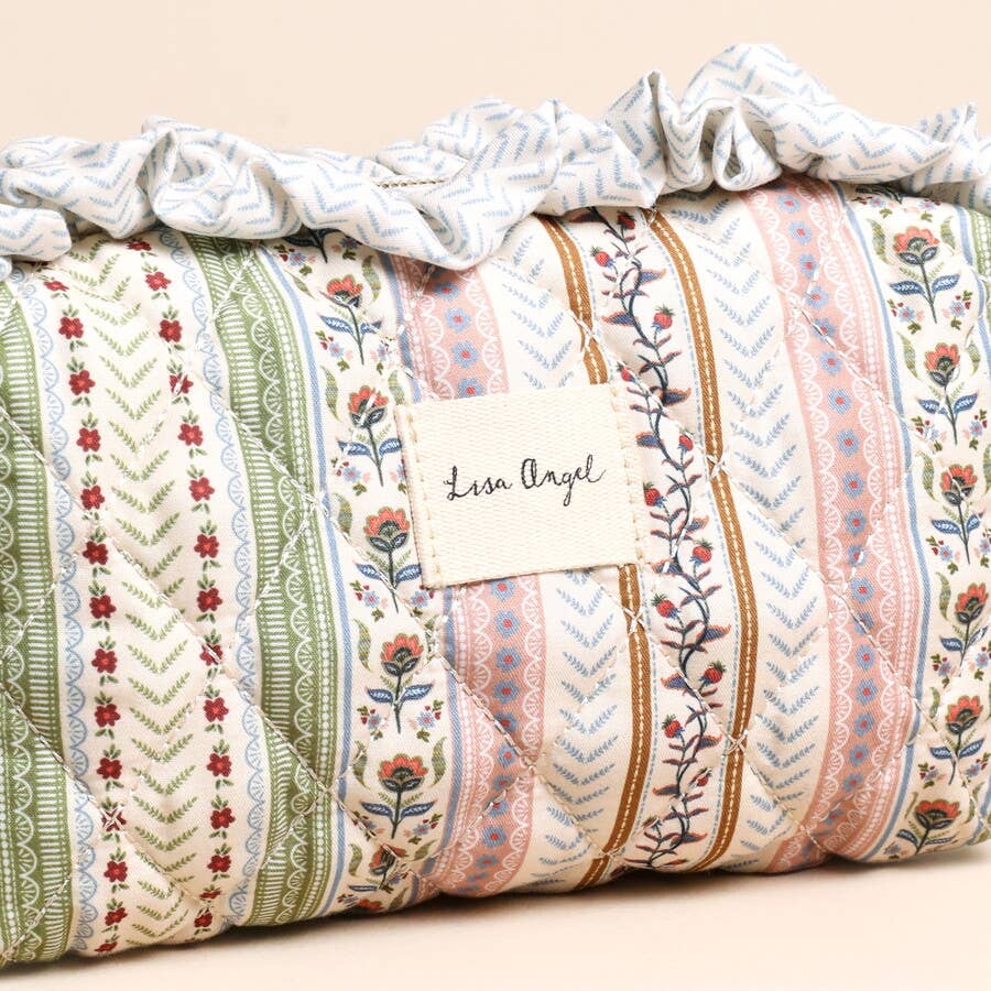 Green and Pink Floral Quilted Small Washbag