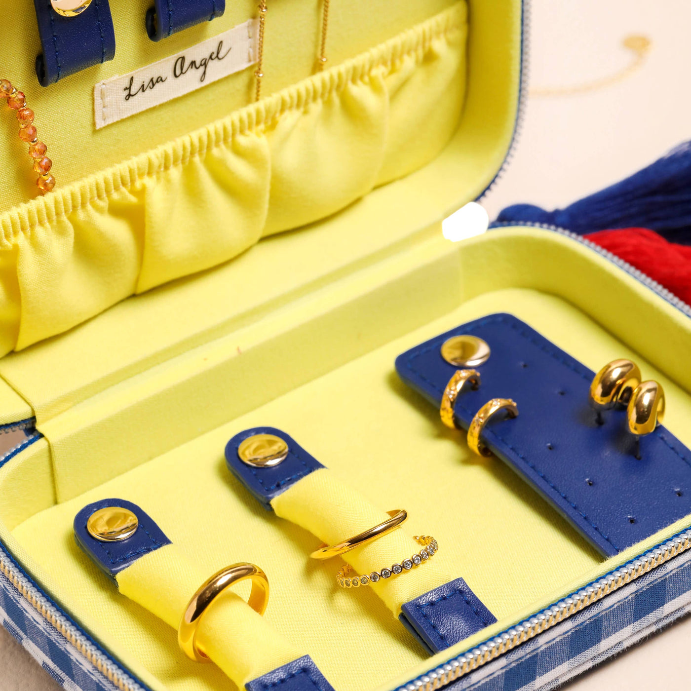 Blue Gingham and Lobster Print Rectangular Travel Jewellery