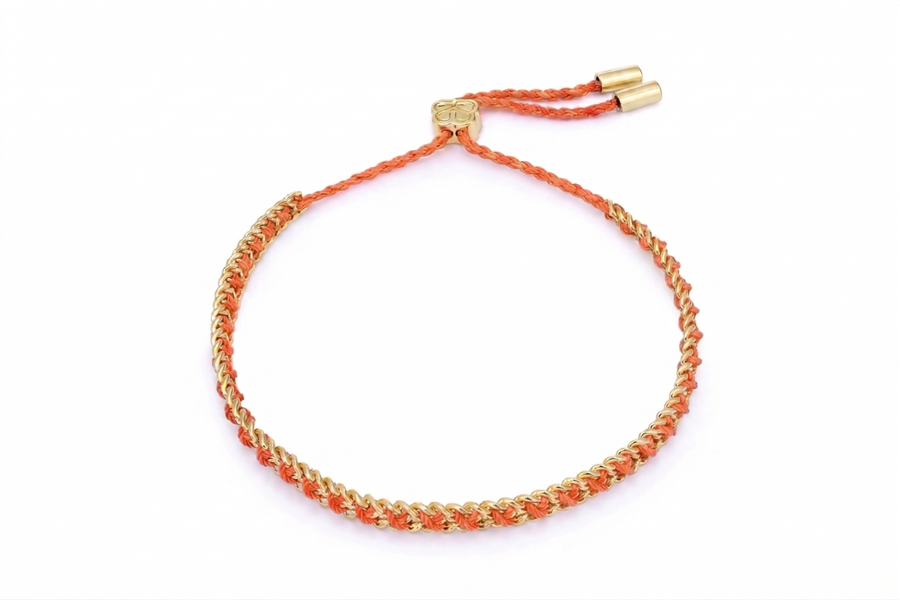 Lilia Neon Orange & Gold Woven Bracelet