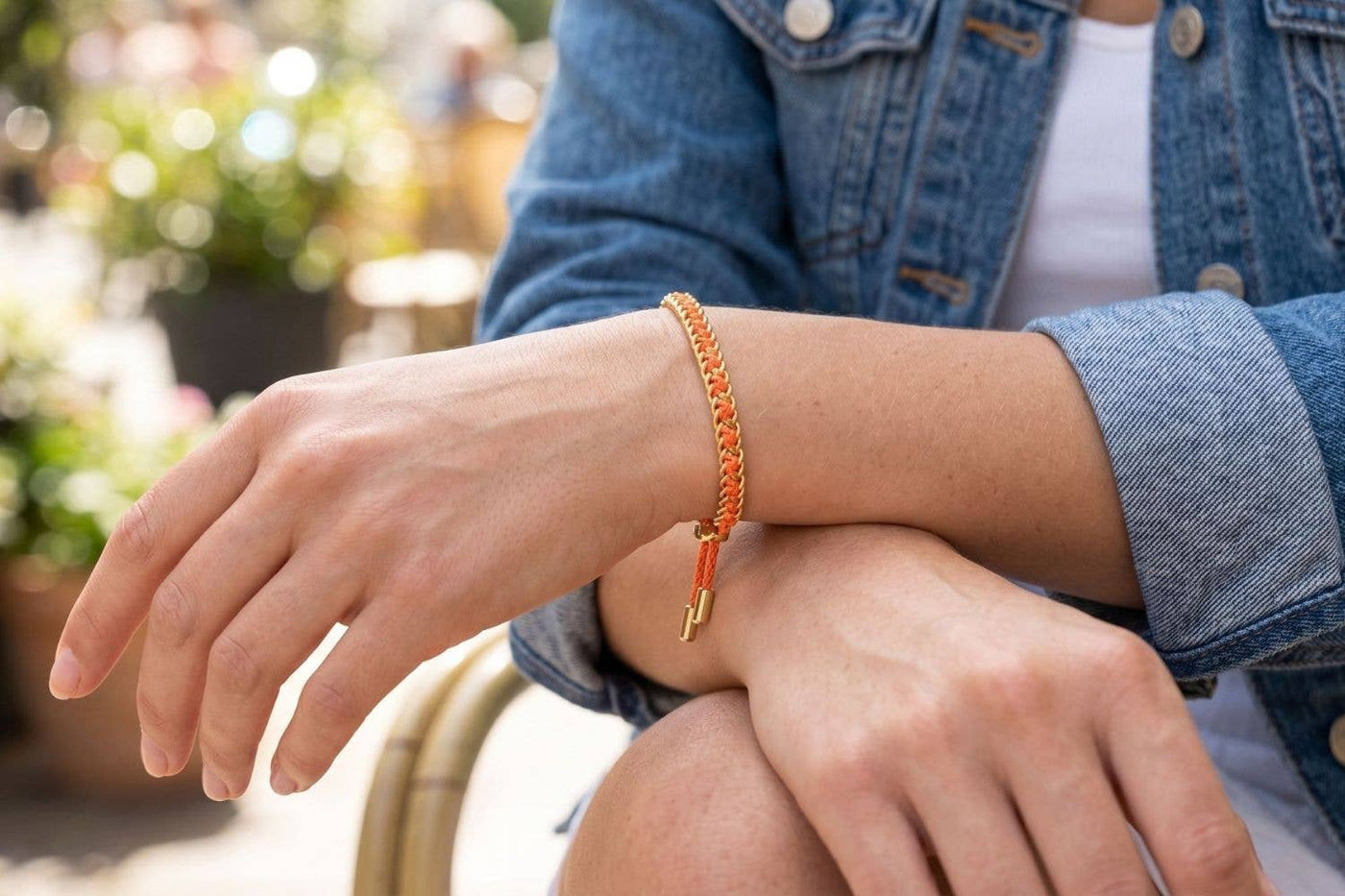 Lilia Neon Orange & Gold Woven Bracelet