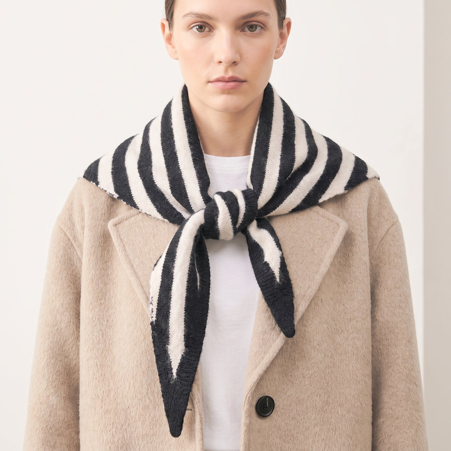 Striped Triangle Heavyweight Scarf in Black/White: One Size