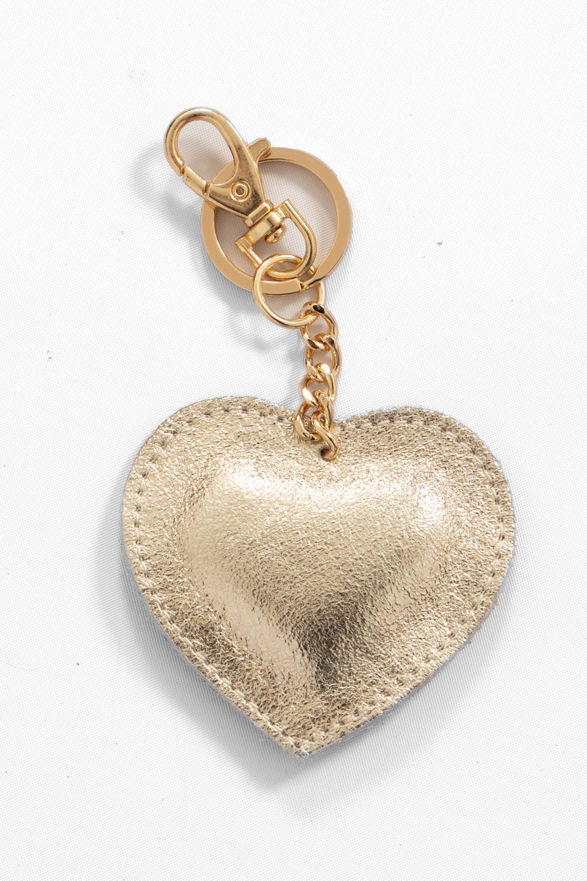 Valentina Italian Leather Love Heart Keyring - Gold, Metallic: One-size