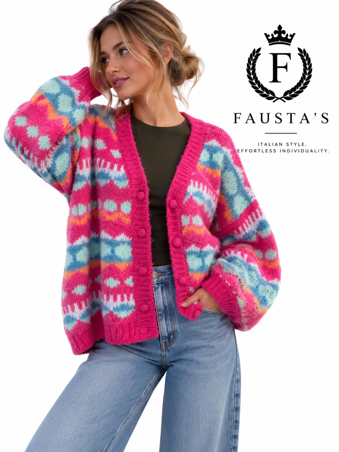 Bright Geometric Fair Isle Cardigan