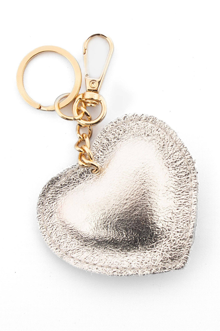 Valentina Italian Leather Love Heart Keyring - Silver, Metallic: One-size