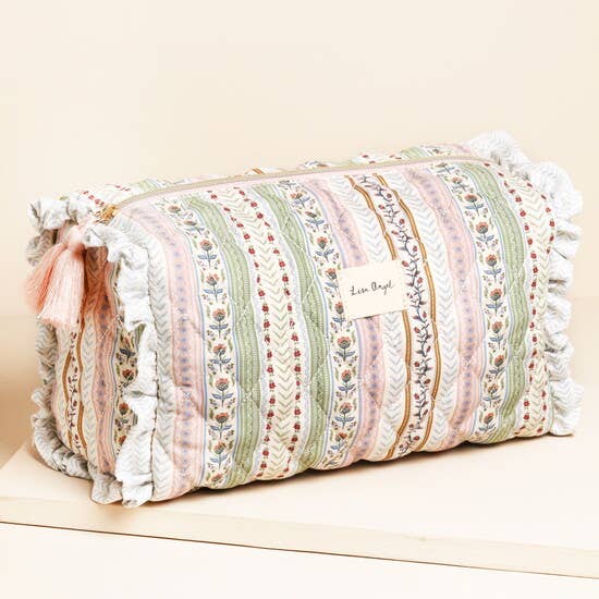 Large Quilted Green and Pink Floral Wash bag
