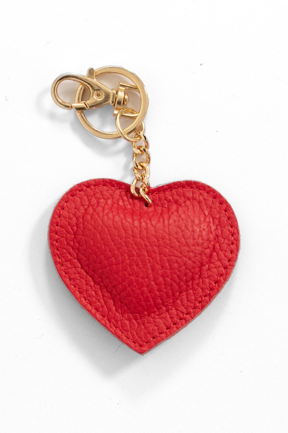 Valentina Italian Leather Love Heart Keyring - Red, Pebbled: One-size