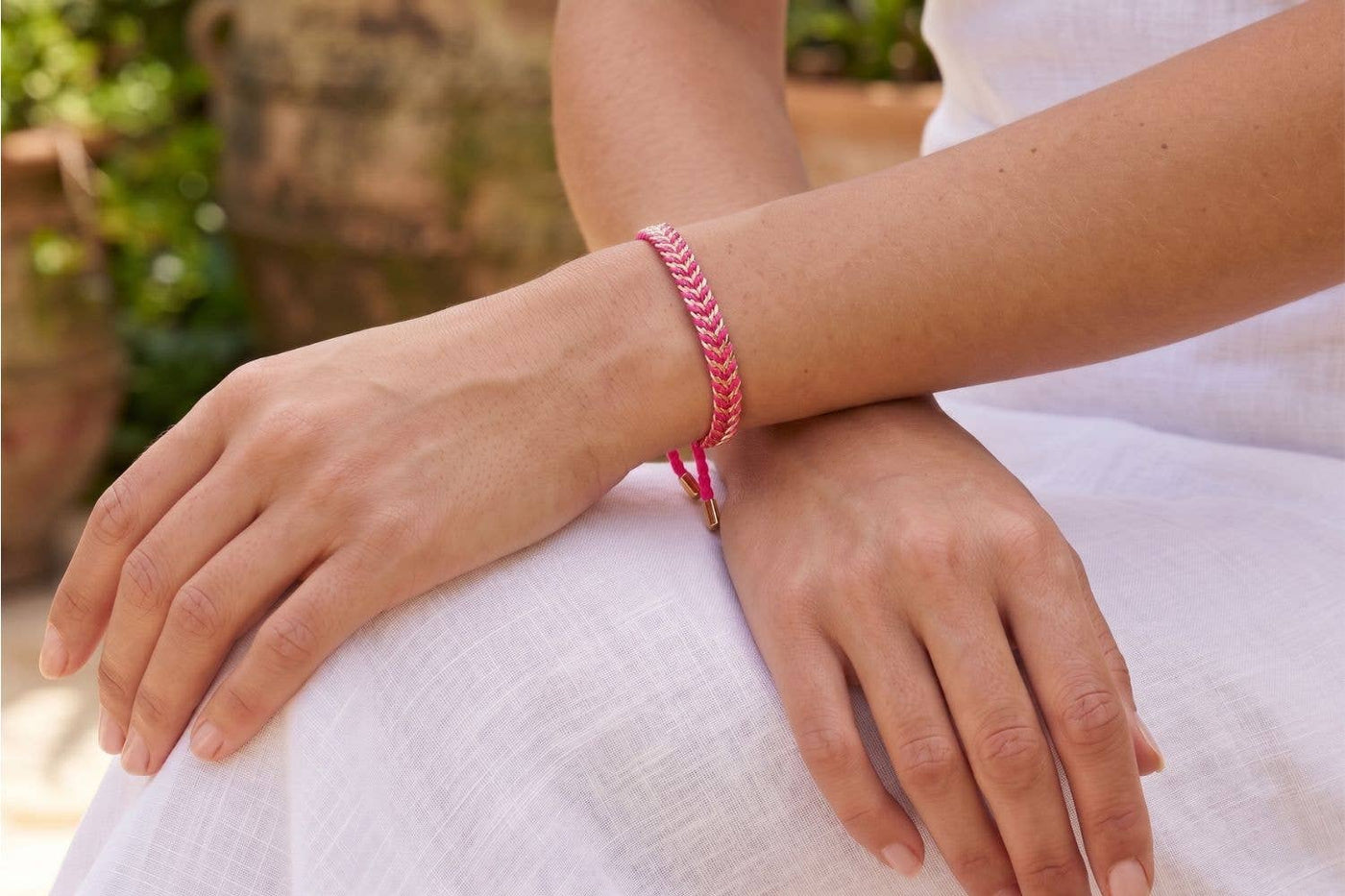Iztac Hot Pink & Gold Woven Bracelet