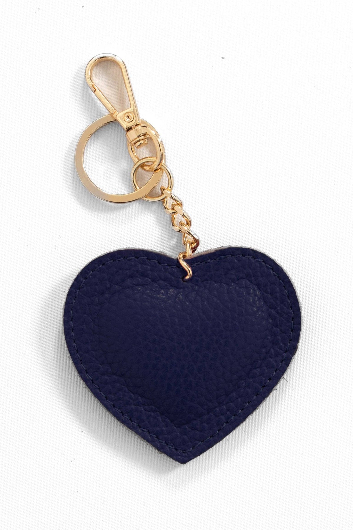 Valentina Italian Leather Love Heart Keyring - Navy Blue, Pebbled: One-size