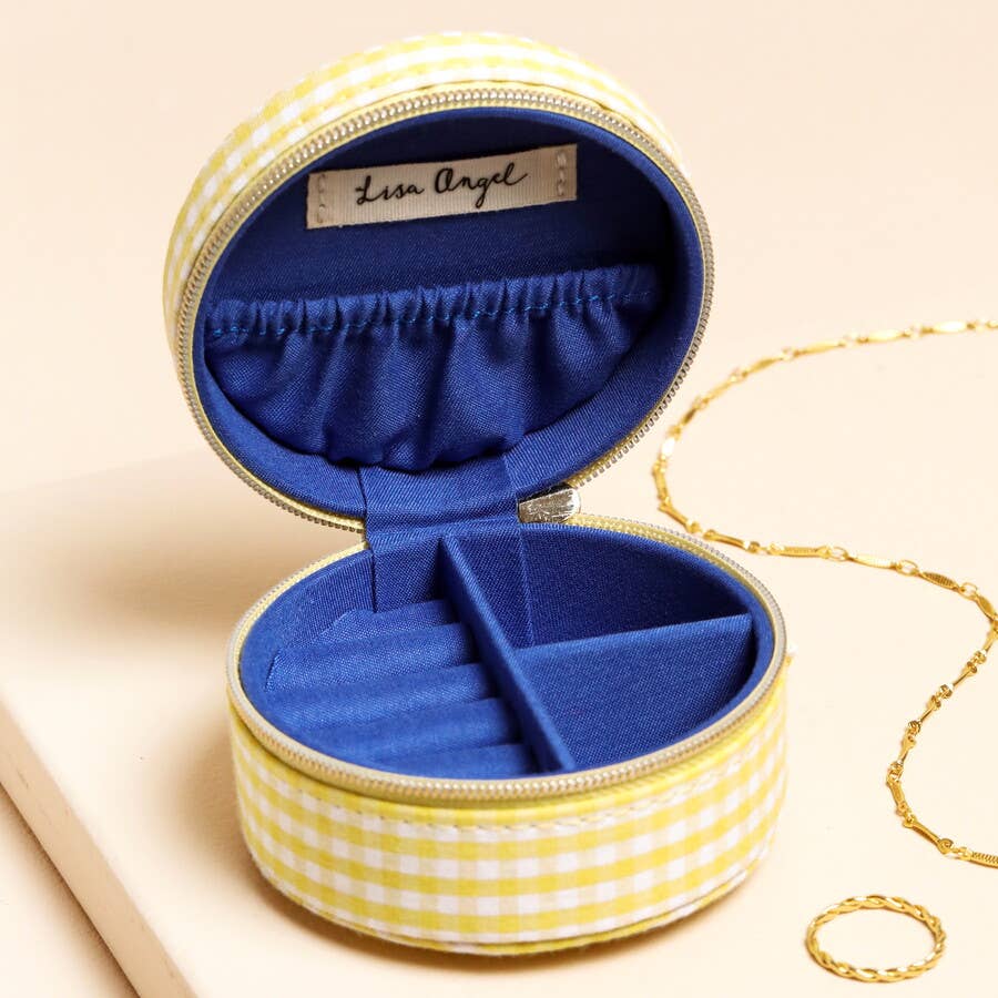 Yellow Gingham and Tomato Embroidery Round Travel Jewellery