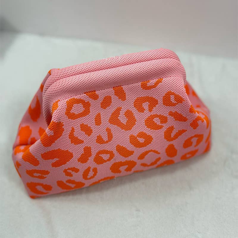 Leopard Knit Cloud Pouch Bag: Orange