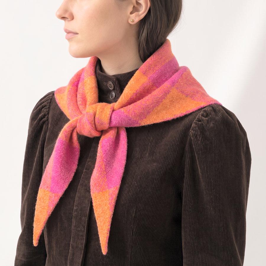 Check Triangle Heavyweight Scarf in Orange/Pink: One Size
