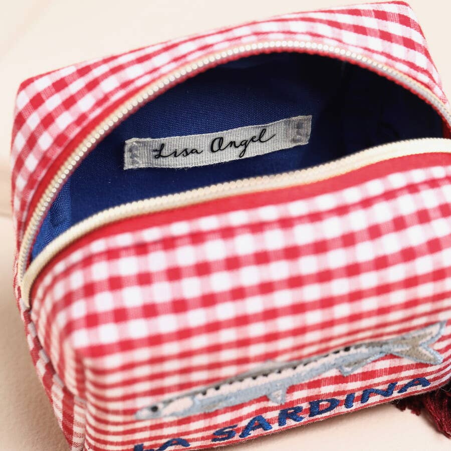 Red and White Gingham Fish Embroidery Pouch
