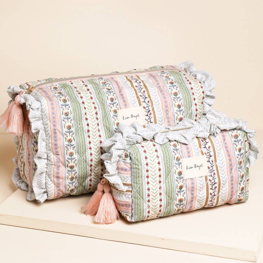Green and Pink Floral Quilted Small Washbag