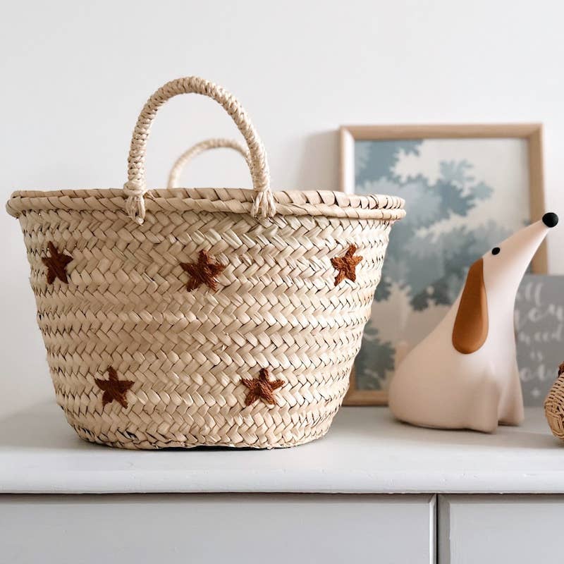 Handmade French Basket Bag – Natural Straw Beach Tote: Brown