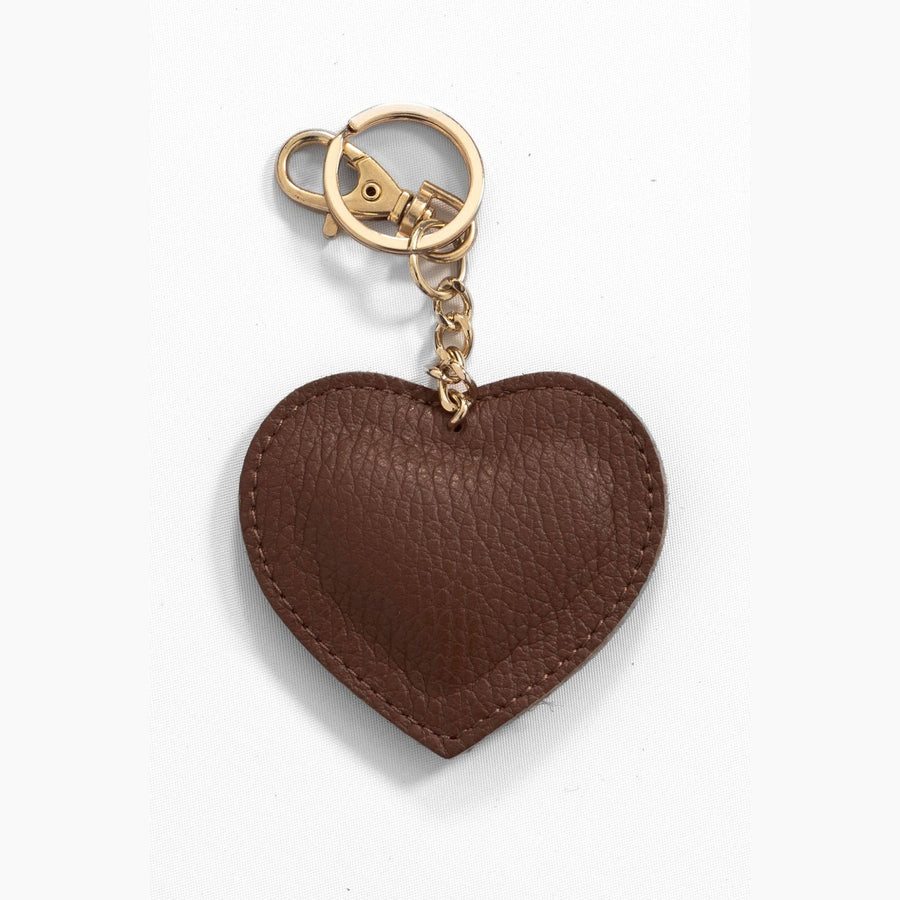 Valentina Love heart Italian Leather Keyring in Chocolate: One Size