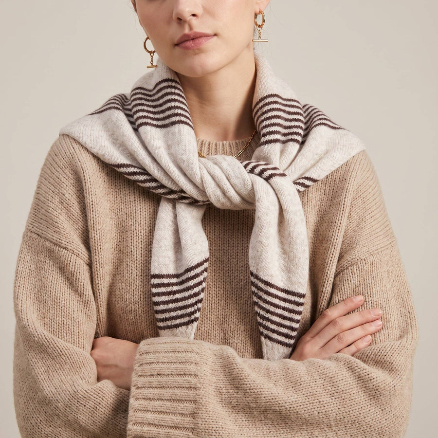 Striped Triangle Heavyweight Scarf in Brown/Beige: One Size