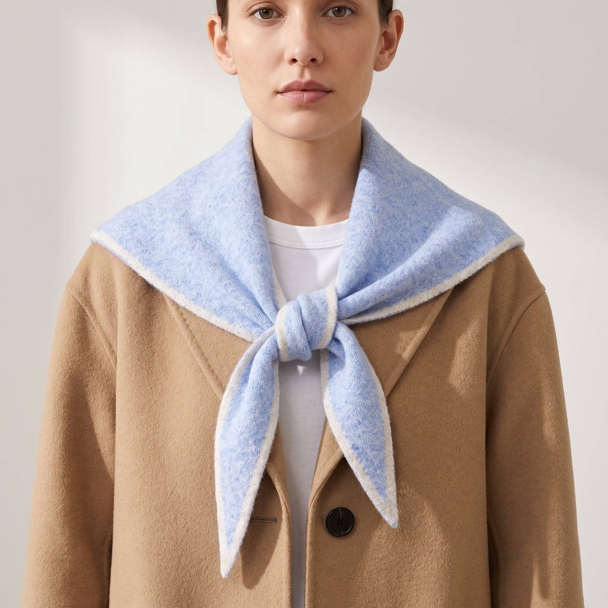 Contrast Trim Triangle Heavyweight Scarf in Light Blue/Cream: One Size