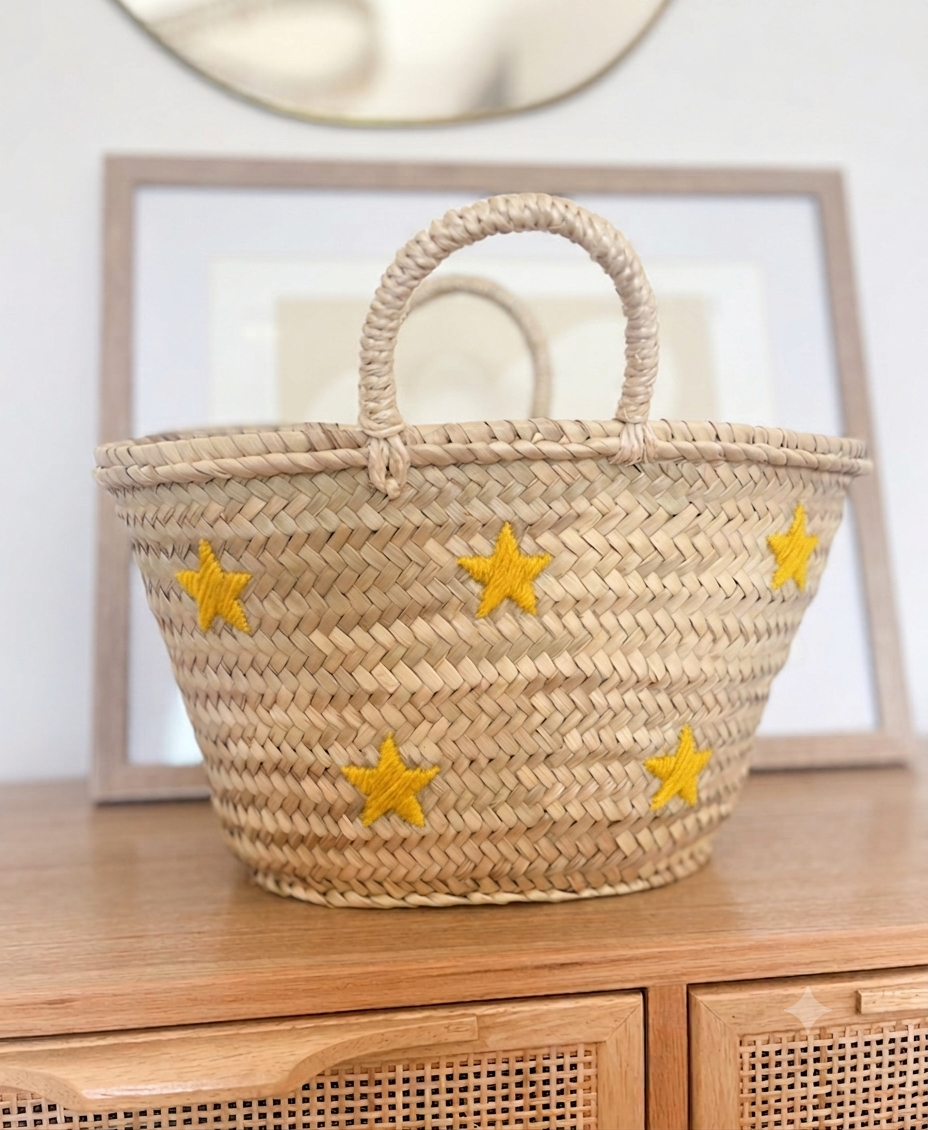 Handmade French Basket Bag – Natural Straw Beach Tote: Brown